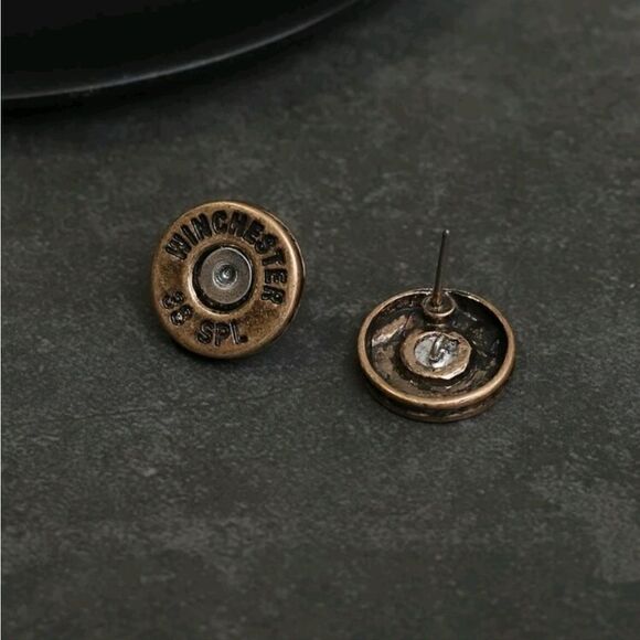 New Fp WINCHESTER 38 spl  BULLET western Cowboy Stud Earrings - Picture 3 of 9